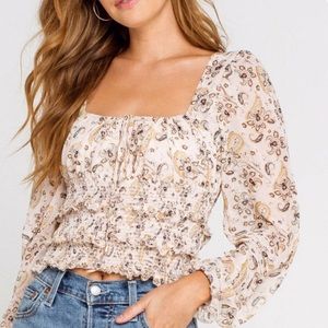 Free People Lolita Paisley Smocked Blouse Ivory XL BNWT